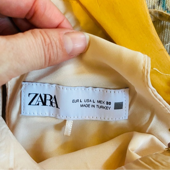 Zara Womens Midi Dress Wrinkled Look Beaded Beige Pink Large - Picture 10 of 12